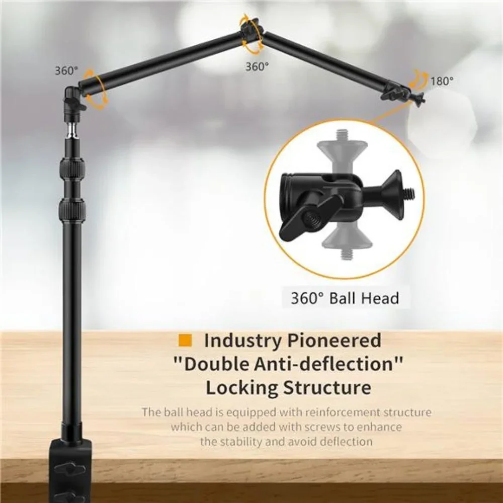 Camera Desk Mount Stand with 24.41'' Detachable Magic Arm, Mount Light Stand